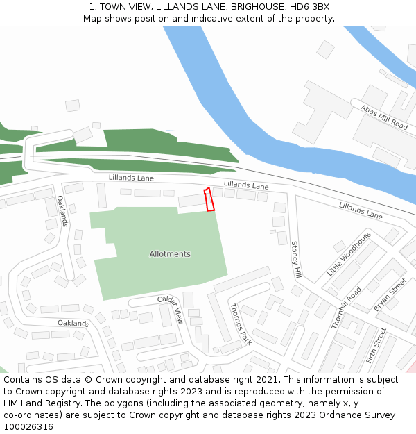 1, TOWN VIEW, LILLANDS LANE, BRIGHOUSE, HD6 3BX: Location map and indicative extent of plot