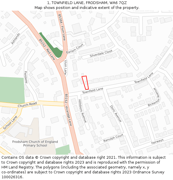 1, TOWNFIELD LANE, FRODSHAM, WA6 7QZ: Location map and indicative extent of plot