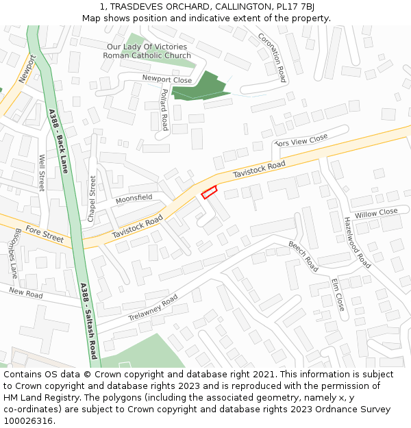 1, TRASDEVES ORCHARD, CALLINGTON, PL17 7BJ: Location map and indicative extent of plot