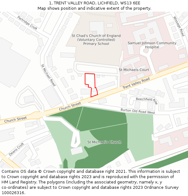 1, TRENT VALLEY ROAD, LICHFIELD, WS13 6EE: Location map and indicative extent of plot