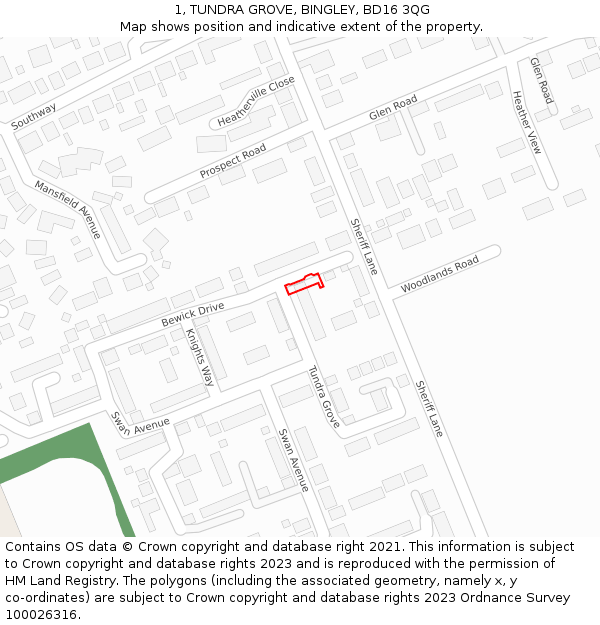 1, TUNDRA GROVE, BINGLEY, BD16 3QG: Location map and indicative extent of plot