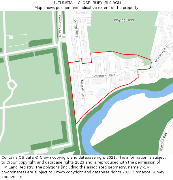 1, TUNSTALL CLOSE, BURY, BL9 9GN: Location map and indicative extent of plot