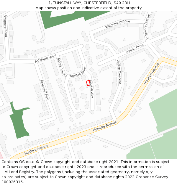 1, TUNSTALL WAY, CHESTERFIELD, S40 2RH: Location map and indicative extent of plot