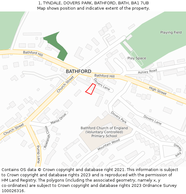 1, TYNDALE, DOVERS PARK, BATHFORD, BATH, BA1 7UB: Location map and indicative extent of plot