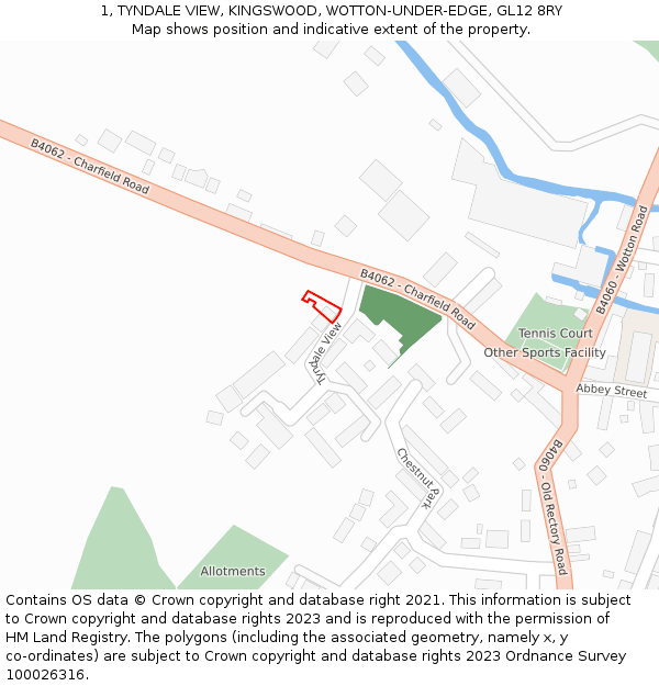 1, TYNDALE VIEW, KINGSWOOD, WOTTON-UNDER-EDGE, GL12 8RY: Location map and indicative extent of plot