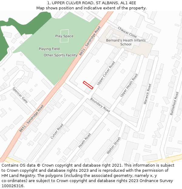 1, UPPER CULVER ROAD, ST ALBANS, AL1 4EE: Location map and indicative extent of plot