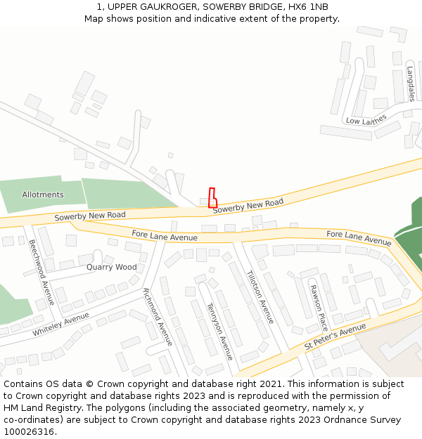 1, UPPER GAUKROGER, SOWERBY BRIDGE, HX6 1NB: Location map and indicative extent of plot