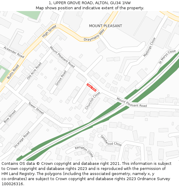 1, UPPER GROVE ROAD, ALTON, GU34 1NW: Location map and indicative extent of plot