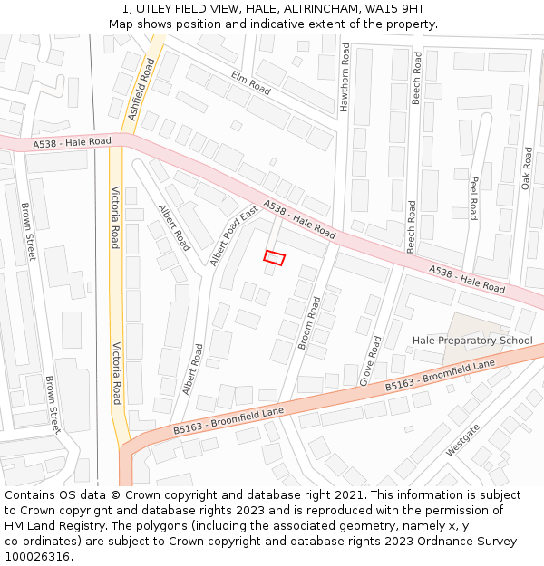 1, UTLEY FIELD VIEW, HALE, ALTRINCHAM, WA15 9HT: Location map and indicative extent of plot