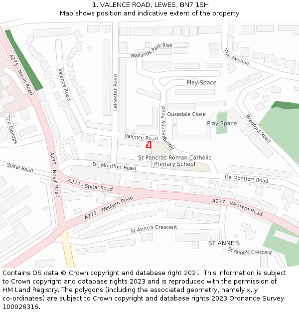 1, VALENCE ROAD, LEWES, BN7 1SH: Location map and indicative extent of plot