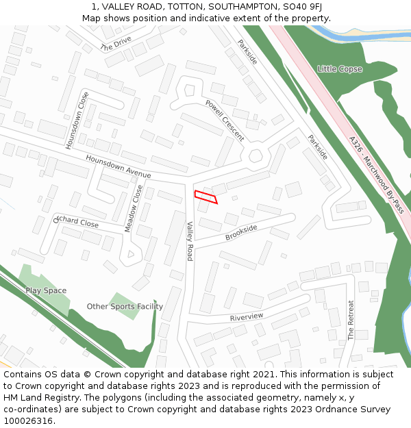 1, VALLEY ROAD, TOTTON, SOUTHAMPTON, SO40 9FJ: Location map and indicative extent of plot