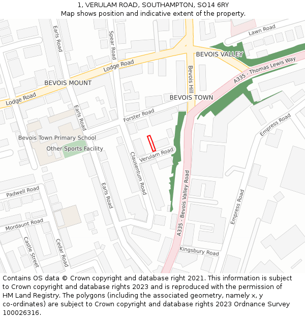 1, VERULAM ROAD, SOUTHAMPTON, SO14 6RY: Location map and indicative extent of plot