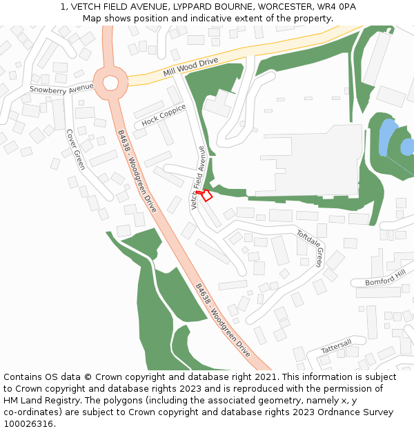 1, VETCH FIELD AVENUE, LYPPARD BOURNE, WORCESTER, WR4 0PA: Location map and indicative extent of plot