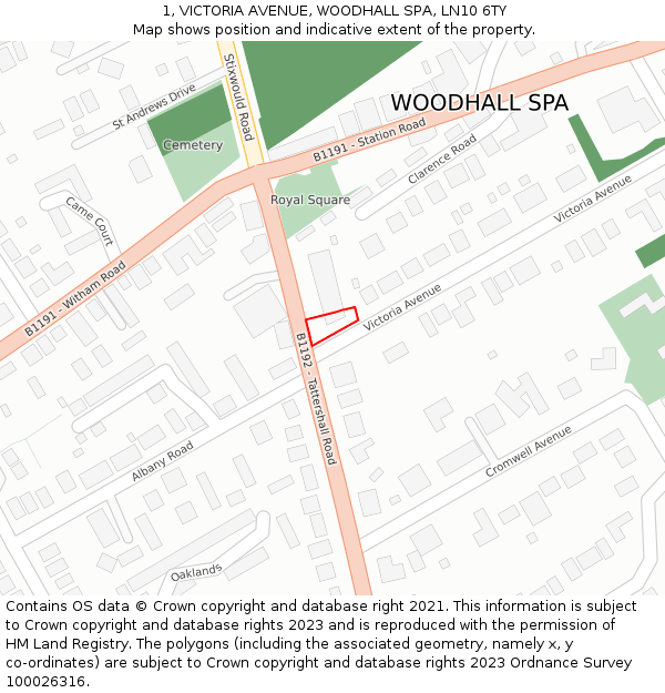 1, VICTORIA AVENUE, WOODHALL SPA, LN10 6TY: Location map and indicative extent of plot
