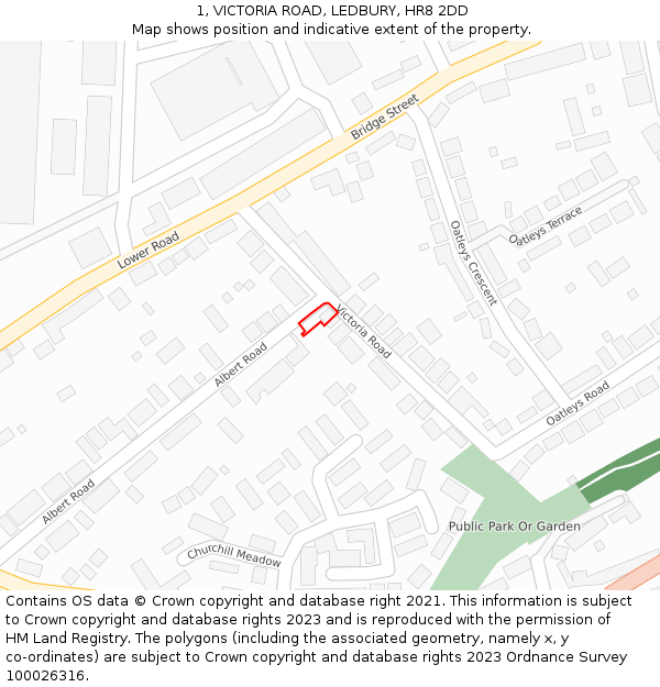 1, VICTORIA ROAD, LEDBURY, HR8 2DD: Location map and indicative extent of plot