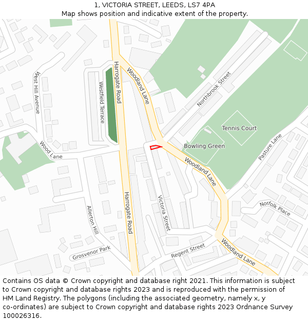 1, VICTORIA STREET, LEEDS, LS7 4PA: Location map and indicative extent of plot
