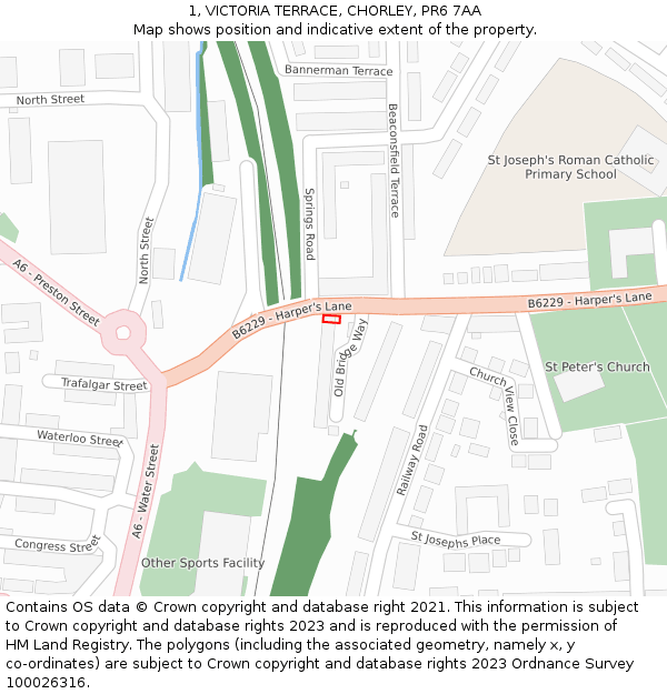 1, VICTORIA TERRACE, CHORLEY, PR6 7AA: Location map and indicative extent of plot
