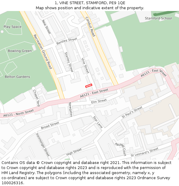 1, VINE STREET, STAMFORD, PE9 1QE: Location map and indicative extent of plot