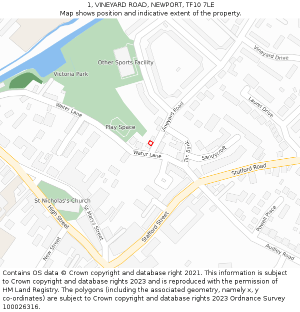 1, VINEYARD ROAD, NEWPORT, TF10 7LE: Location map and indicative extent of plot