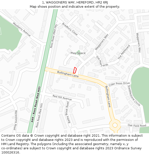 1, WAGGONERS WAY, HEREFORD, HR2 6RJ: Location map and indicative extent of plot