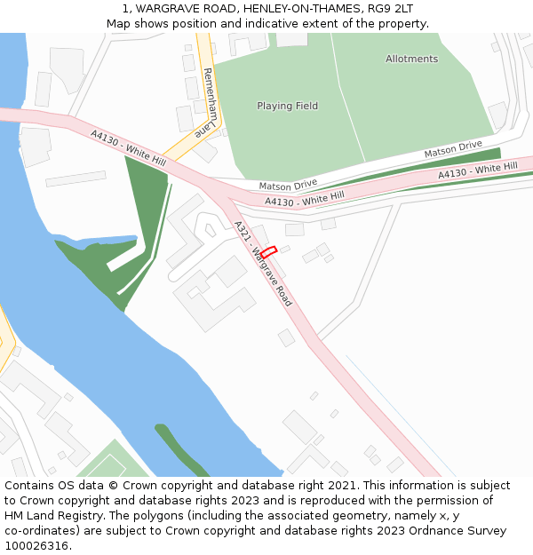 1, WARGRAVE ROAD, HENLEY-ON-THAMES, RG9 2LT: Location map and indicative extent of plot