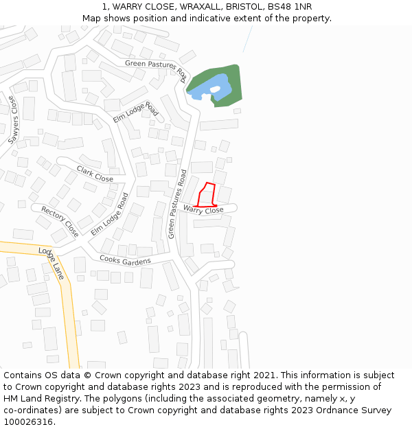 1, WARRY CLOSE, WRAXALL, BRISTOL, BS48 1NR: Location map and indicative extent of plot