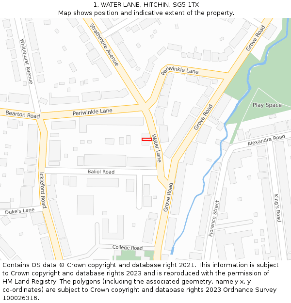1, WATER LANE, HITCHIN, SG5 1TX: Location map and indicative extent of plot