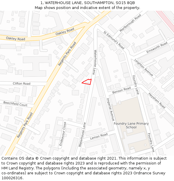 1, WATERHOUSE LANE, SOUTHAMPTON, SO15 8QB: Location map and indicative extent of plot