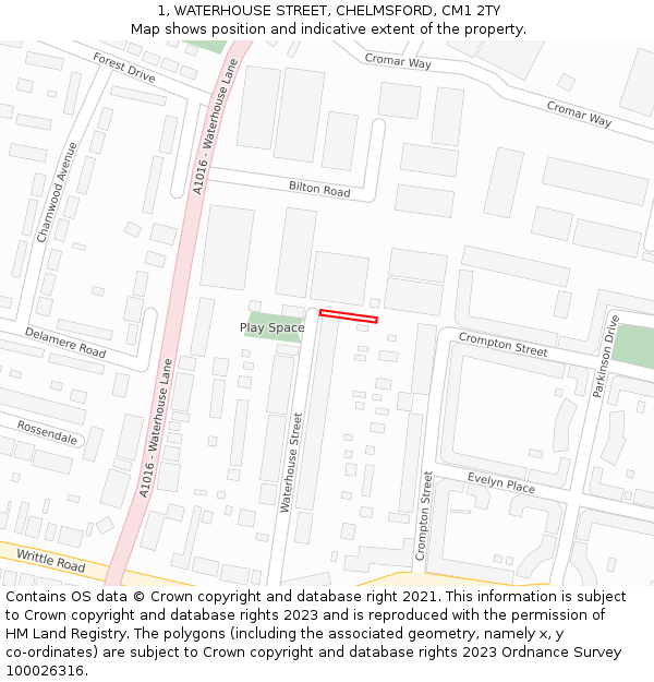 1, WATERHOUSE STREET, CHELMSFORD, CM1 2TY: Location map and indicative extent of plot