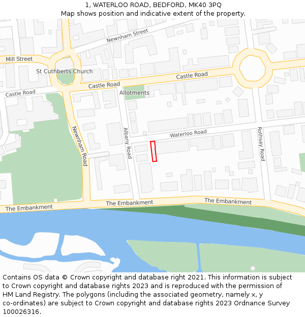 1, WATERLOO ROAD, BEDFORD, MK40 3PQ: Location map and indicative extent of plot