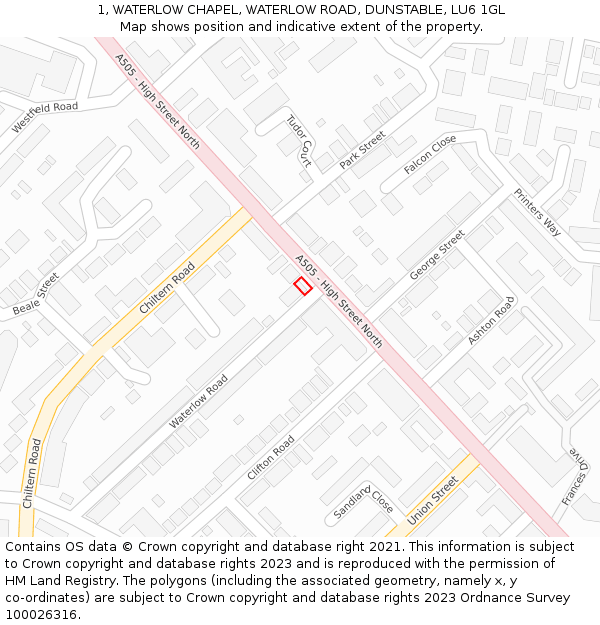 1, WATERLOW CHAPEL, WATERLOW ROAD, DUNSTABLE, LU6 1GL: Location map and indicative extent of plot