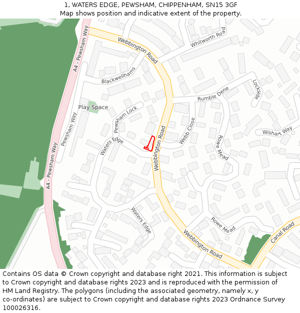 1, WATERS EDGE, PEWSHAM, CHIPPENHAM, SN15 3GF: Location map and indicative extent of plot