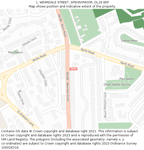 1, WEARDALE STREET, SPENNYMOOR, DL16 6EP: Location map and indicative extent of plot