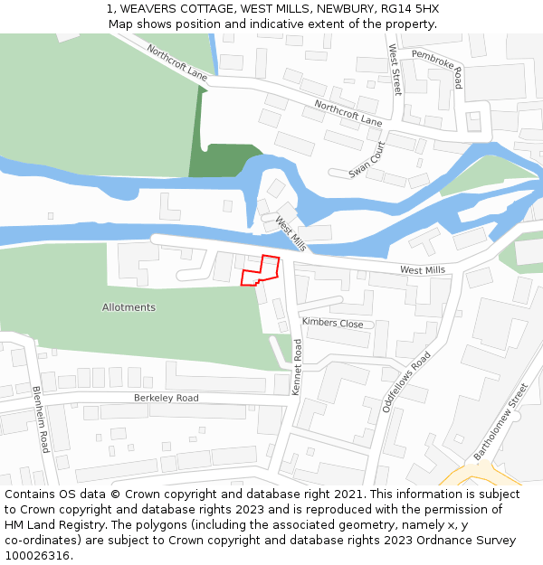 1, WEAVERS COTTAGE, WEST MILLS, NEWBURY, RG14 5HX: Location map and indicative extent of plot