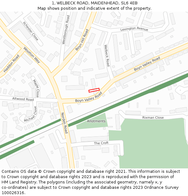 1, WELBECK ROAD, MAIDENHEAD, SL6 4EB: Location map and indicative extent of plot