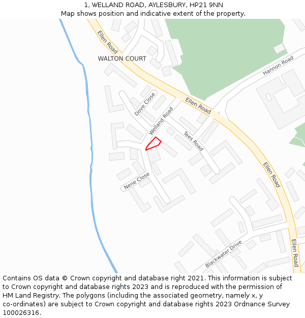 1, WELLAND ROAD, AYLESBURY, HP21 9NN: Location map and indicative extent of plot