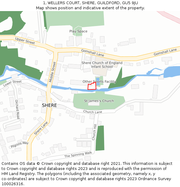 1, WELLERS COURT, SHERE, GUILDFORD, GU5 9JU: Location map and indicative extent of plot