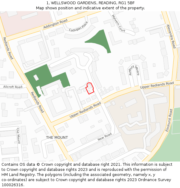 1, WELLSWOOD GARDENS, READING, RG1 5BF: Location map and indicative extent of plot