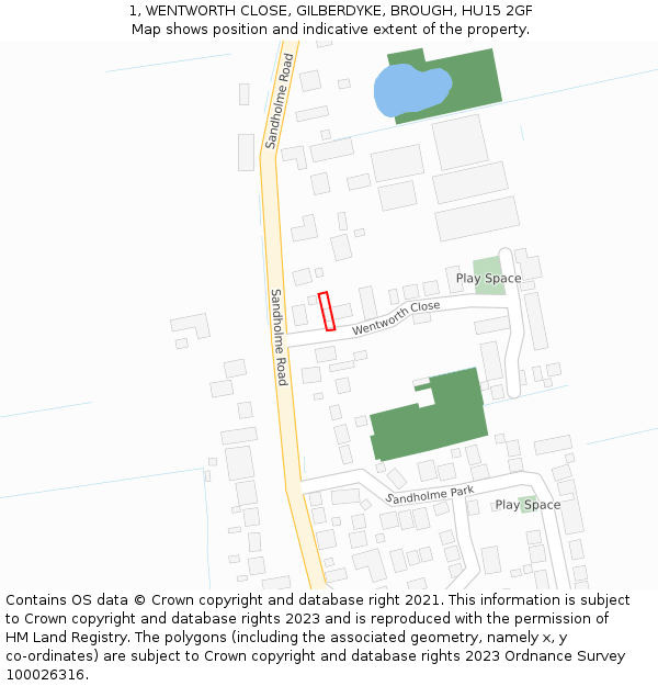 1, WENTWORTH CLOSE, GILBERDYKE, BROUGH, HU15 2GF: Location map and indicative extent of plot
