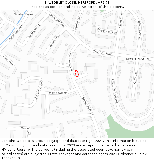 1, WEOBLEY CLOSE, HEREFORD, HR2 7EJ: Location map and indicative extent of plot