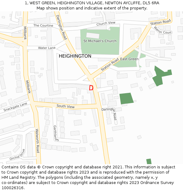 1, WEST GREEN, HEIGHINGTON VILLAGE, NEWTON AYCLIFFE, DL5 6RA: Location map and indicative extent of plot