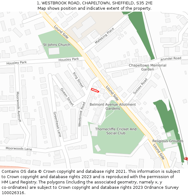 1, WESTBROOK ROAD, CHAPELTOWN, SHEFFIELD, S35 2YE: Location map and indicative extent of plot
