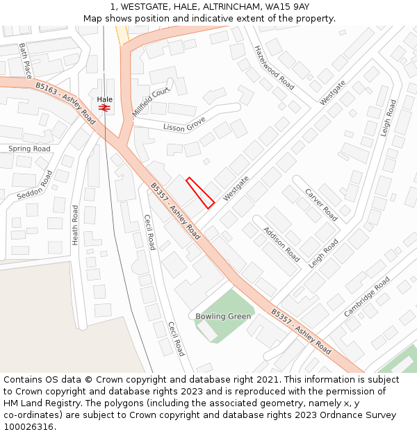 1, WESTGATE, HALE, ALTRINCHAM, WA15 9AY: Location map and indicative extent of plot