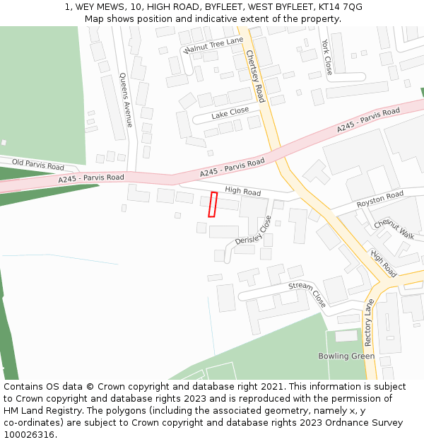 1, WEY MEWS, 10, HIGH ROAD, BYFLEET, WEST BYFLEET, KT14 7QG: Location map and indicative extent of plot