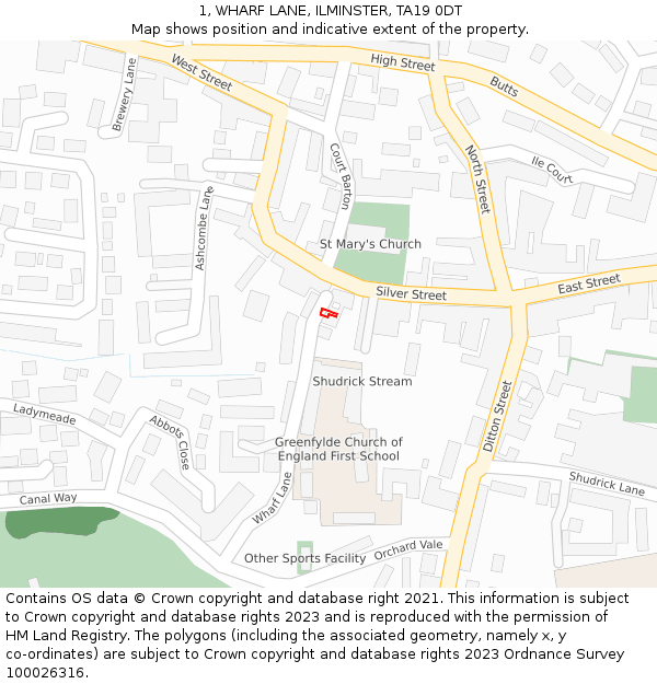 1, WHARF LANE, ILMINSTER, TA19 0DT: Location map and indicative extent of plot