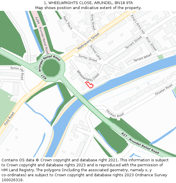 1, WHEELWRIGHTS CLOSE, ARUNDEL, BN18 9TA: Location map and indicative extent of plot