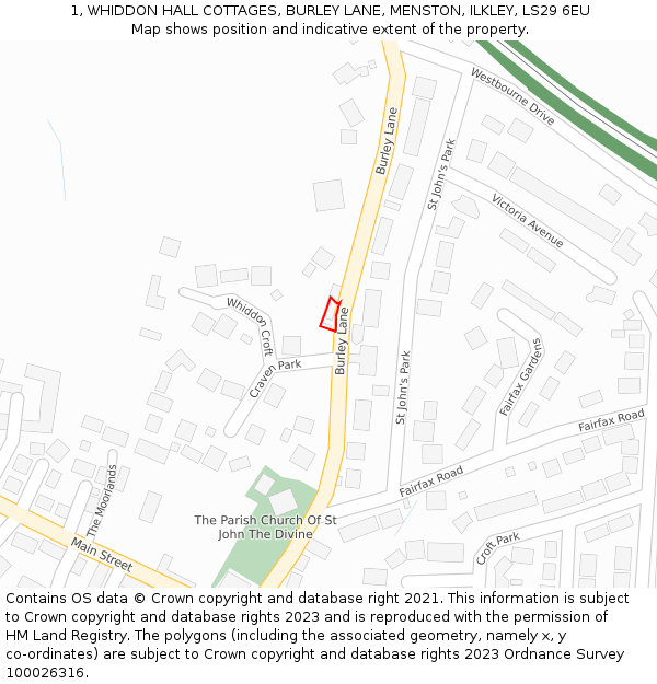 1, WHIDDON HALL COTTAGES, BURLEY LANE, MENSTON, ILKLEY, LS29 6EU: Location map and indicative extent of plot
