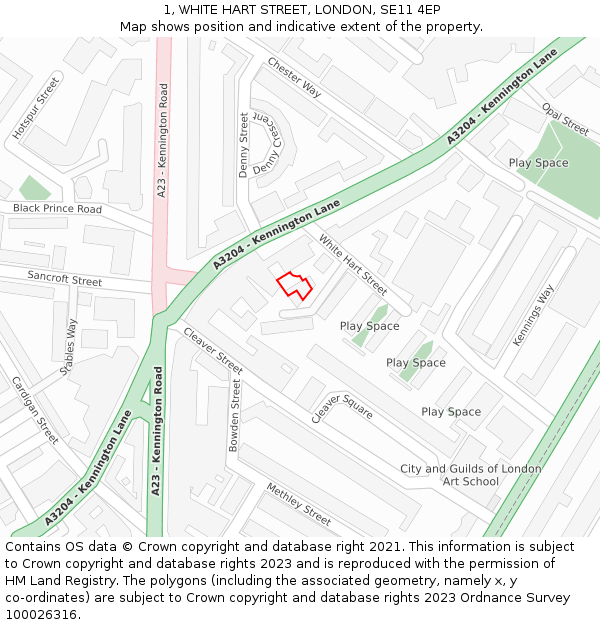 1, WHITE HART STREET, LONDON, SE11 4EP: Location map and indicative extent of plot