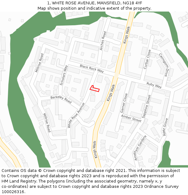 1, WHITE ROSE AVENUE, MANSFIELD, NG18 4YF: Location map and indicative extent of plot