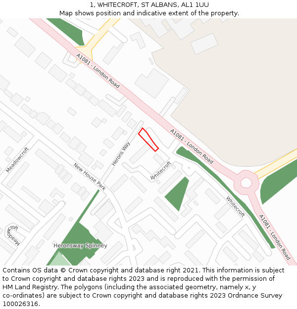 1, WHITECROFT, ST ALBANS, AL1 1UU: Location map and indicative extent of plot